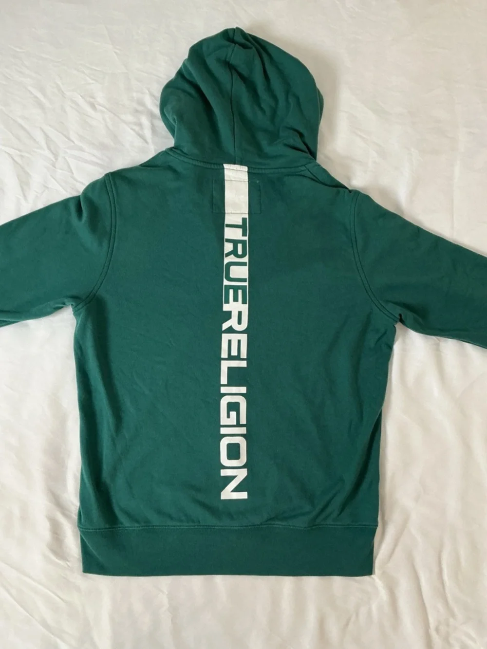True Religion Forest Green Zip Hoodie with White Pocket Logo